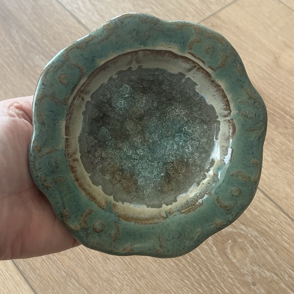 Art Pottery Trinket Bowl Crystalline Hand Crafted Stoneware Dish USA Earth Tones